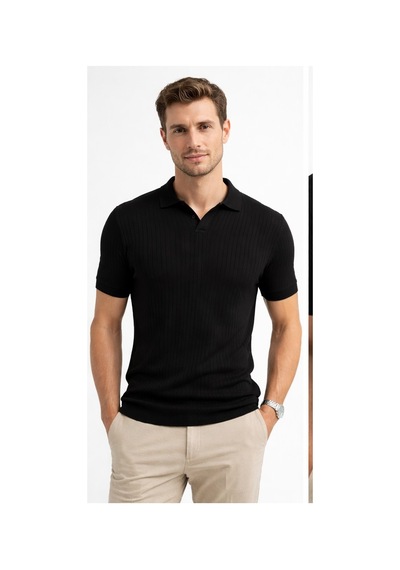 Cazador Erkek Polo Yaka Desenli Triko T-shirt 34215 Siyah Siyah