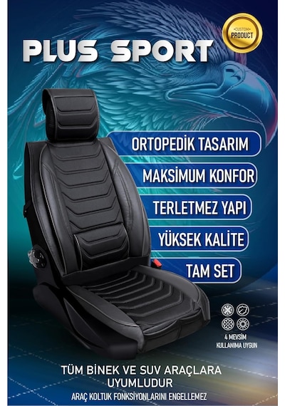 Jeep Renegade İle Uyumlu Lüx Deri Oto Koltuk Kılıfı Ön Arka Takım Eagle Tam Siyah