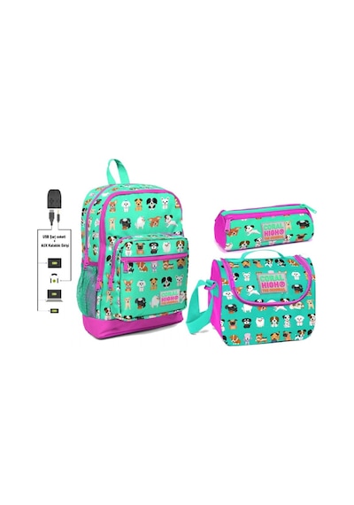 Coral High Usb ve Aux Çıkışlı Okul Çanta Seti - Kız Çocuk - Sevim
