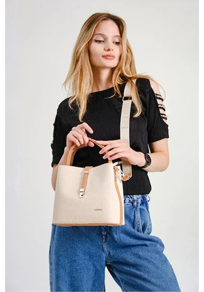 Just Polo Kadın Günlük Kullanıma Uygun Şık El Ve Omuz Çantası Shoulder Bag Krem - Taba