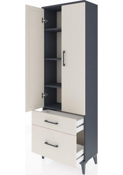 Arges Dolap 4 Raflı 2 Çekmeceli 2 Kapaklı 60x30x182 Antrasit-... Antrasit
