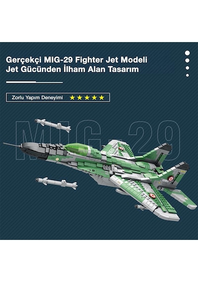 Reobrix 33024 Savaşçı Sovyet Mikoyan Mig-29 Jet Uçak Yaratıcı Yapı Blok Seti Building Blocks - 1387 Parça