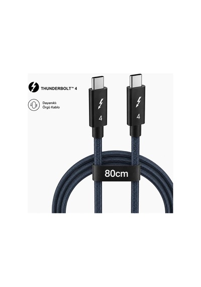 Thunderbolt Type-c To Type-c Kablo 80 Cm, Örgülü Usb-c Veri Ve Şarj Kablosu, Dizüstü Bilgisayar Tablet Telefon Monitör Dock İstasyonu İle Uyumlu Dayanıklı Kablo Zr949