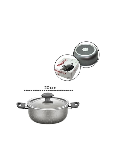 Papilla Fred 20 Cm Derin Granit Tencere - Cam Kapaklı Gri Kırçıllı Brkt-705656- 6'li Paket Diğer