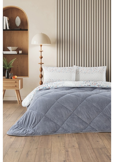 Evoria Battal Boy Lüx Wellsoft Yorgan Çift Taraflı - 2 Adet Yastık Kılıflı Yorgan Seti 215x235 Cm Gri
