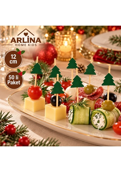 Dekoratif Çam Ağacı Bambu Kürdan 12 Cm 50'li
