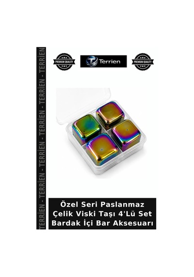 Özel Seri Paslanmaz Çelik Viski Taşı 4'lü Set Bardak İçi Bar Aksesuarı