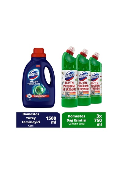 Domestos Çam Yüzey Temizleyici 1500 ML + Dağ Esintisi Çamaşır Suyu 3 x 750 ML
