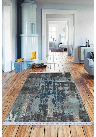 Mavi Spor Desen Dokuma Pamuk Taban Kaymaz Kilim Klm053n11