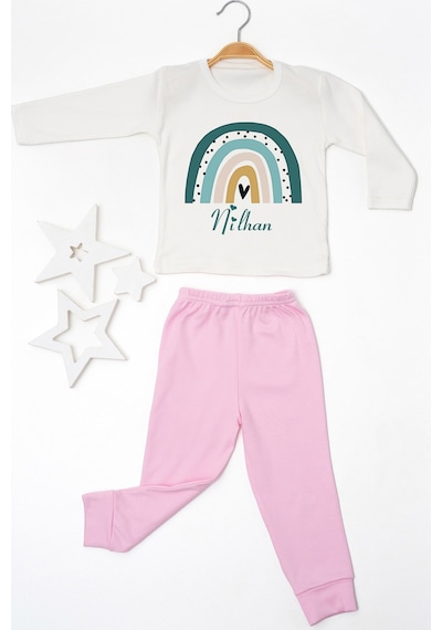 Pia Baby İsme Özel Erkek Çocuk Pijama Takımı %100 Pamuk Penye İsim Baskılı Kişiye Özel Çocuk Pijaması 10954p14pi Krem