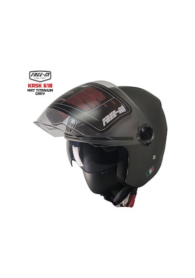 Free-m 618 Güneş Vizörlü Yarım Açık Kask Mat Titanyum