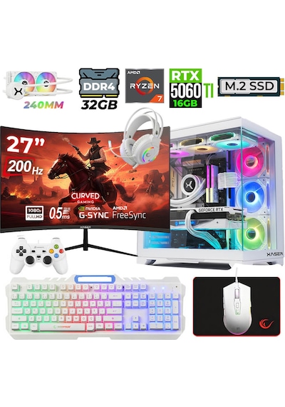 Xaser HELMET X60 R7-5700X 32 GB 1 TB SSD 16 GB RTX5060 Tİ 27" Dos Masaüstü Oyuncu Bilgisayarı