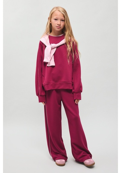 Defacto Bisiklet Yaka Baskılı Sweatshirt Üst Geniş Paça Eşofman Altı 2li Takım Kız Çocuk I1133a826aubr506 Bordo-br506