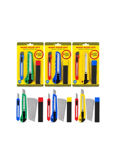 3pcs Yedekli Plastik Maket Bıçak Seti Çok Renkli
