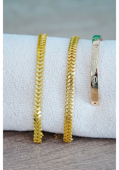 Kombin Bileklik Gold Kılçık Tırtıl Ve Düz Cırt Model 3 Adet Birden Çok Renkli