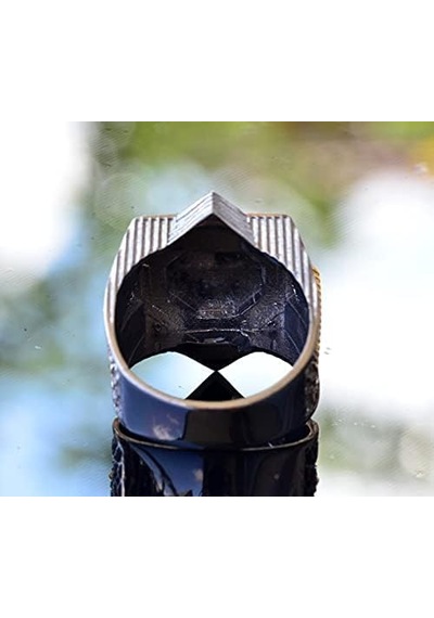 925 Ayar Gümüş Erkek Yüzük - David Yıldızı & Süleyman Mührü Tasarımlı Yüzük Siyah Zirkon Gümüş