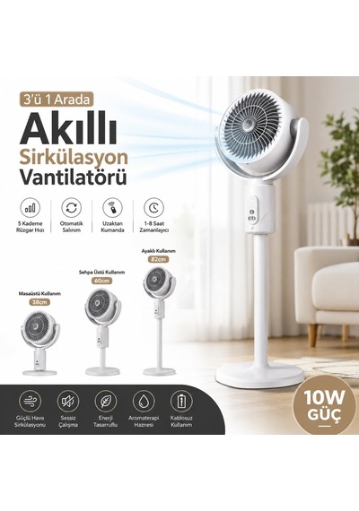 Şarjlı Ayaklı Vantilatör, 5 Hız Kademeli, Uzaktan Kumandalı, Type-c Şarj, Sessiz Brushless Motor, 120 Salınım