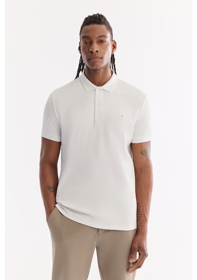 Avva Erkek Beyaz Kıvrılmaz Polo Yaka %100 Pamuk Basic Regular Fit T-shirt B001032