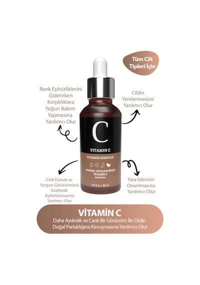 C Vitamini Cilt Bakım Serumu Aydınlatıcı Ve Ton Eşitleyici Hyaluronic Acid Içeren Serum 30 Ml