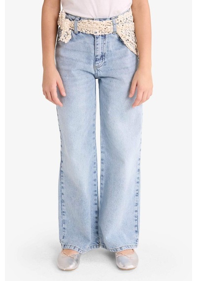 Defacto Kız Çocuk Straight Fit Geniş Paça Jean Pantolon G3634a825aunm28 Mavi-nm28
