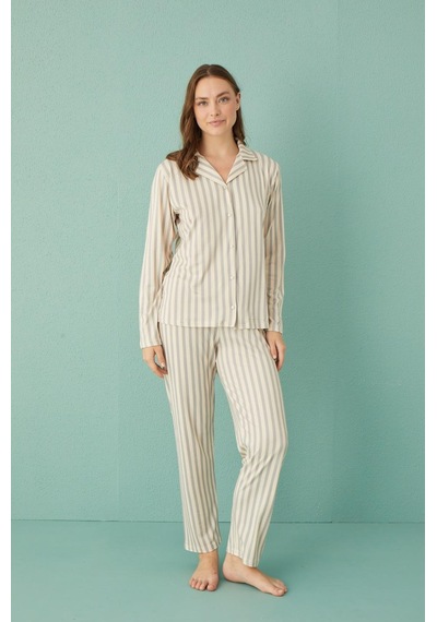 Pemilo Kadın 50701-091 Önü Düğmeli Süet Pijama Takımı Gri Gri
