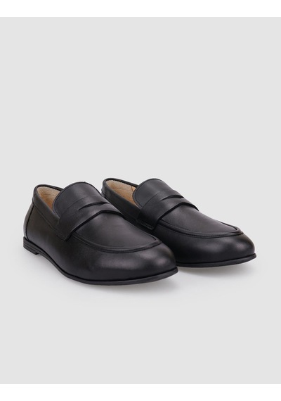 %100 Hakiki Deri Siyah Kadın Loafer Siyah