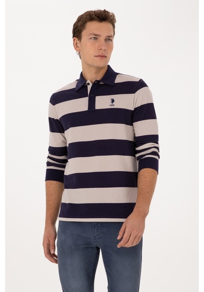 U.S. Polo Assn. Erkek Regular Fit Polo Yaka Çizgili Mürdüm Sweatshirt 50316467-VR074