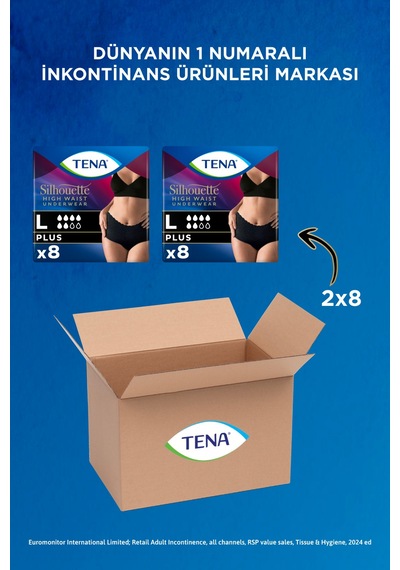 Silhouette Plus Kadınlara Özel Yüksek Bel Emici Külot Siyah L 8'li 2 Paket 16 Adet