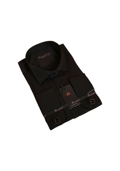 Dicotto Siyah Düz Damatlık Ata Yaka Kol Düğmeli Slim Fit Smokin Gömlek - 010 001