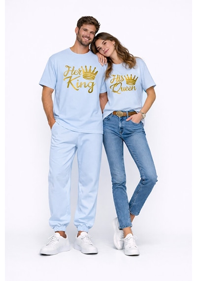 King Queen Sevgili Kombini Oversize Çift Tişört Unisex Partner Ko Mavi