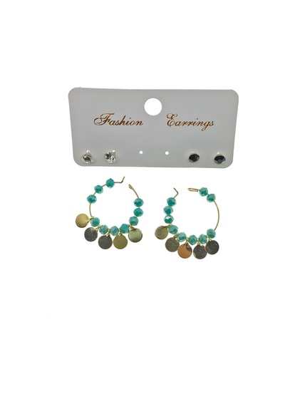 X-Lady Accessories Altın Renk Turkuaz Boncuk Yuvarlak Pullu Şık Sallantılı El İşi Küpe Çok Renkli