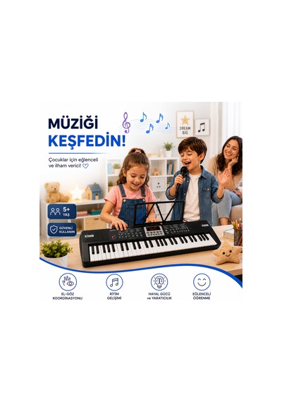 Başlangıç İçin 61 Tuşlu Elektronik Dijital Profosyenel Org Piyano Mikrafonlu Keyboard - 815109353