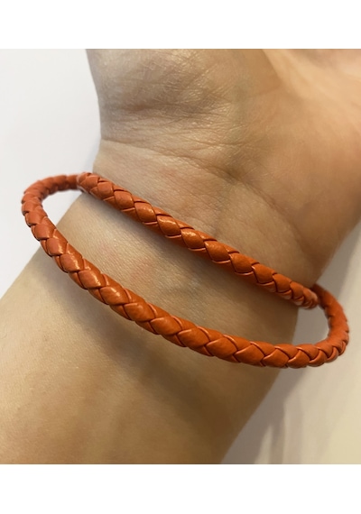 Unisex Turuncu Renk Sarmal Deri Bileklik Turuncu