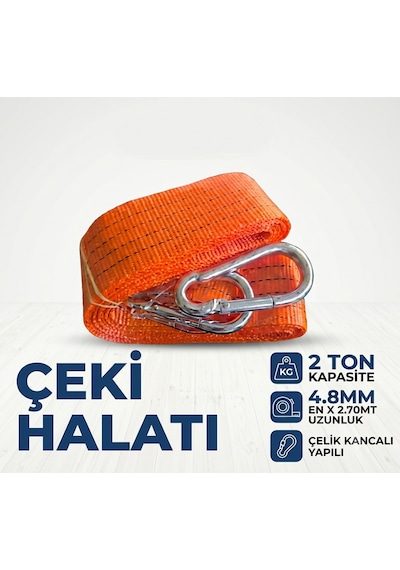2 Ton Kemer Tipi Araç Çeki Halatı Çelik Kancalı 4.8mm X 2.70 Metre