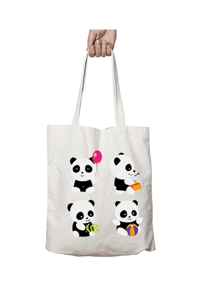 Art Hediye Panda Cutenes İki Taraf Kalıcı Yıkanabilir Okul Plaj Omuz Bez Çanta Çok Renkli