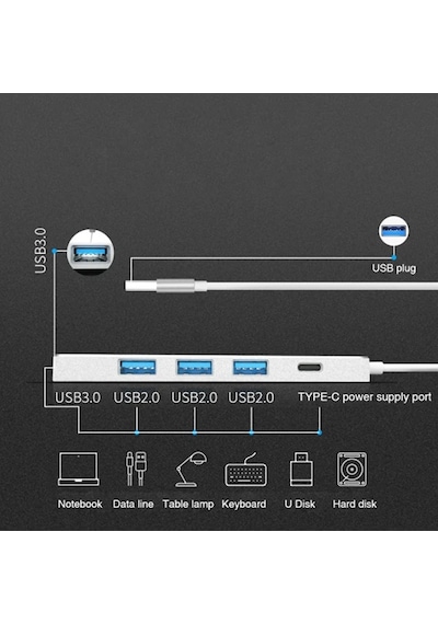 Ally Ads-301a Usb 3.0 4 Usb Port Adaptör Hub Çoklayıcı 1 Type C- 5775
