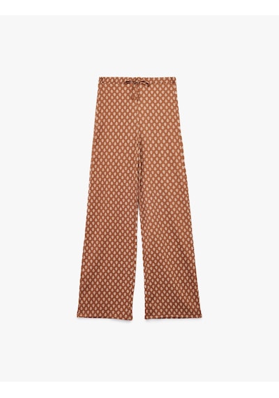Koton Beli Bağcıklı Rahat Kalıp Yüksek Bel Pantolon Kahverengi Desenli 6wal40067ık Kahverengi Desenli