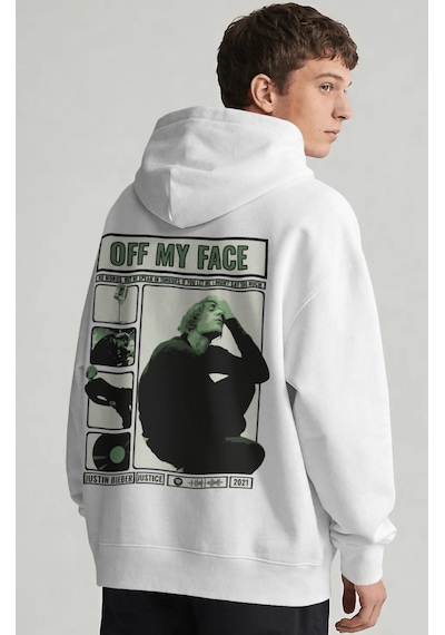 Sevbano Justin Bieber Off My Face Şarkıcı Sırt Baskılı Unisex Oversize Pe beyaz
