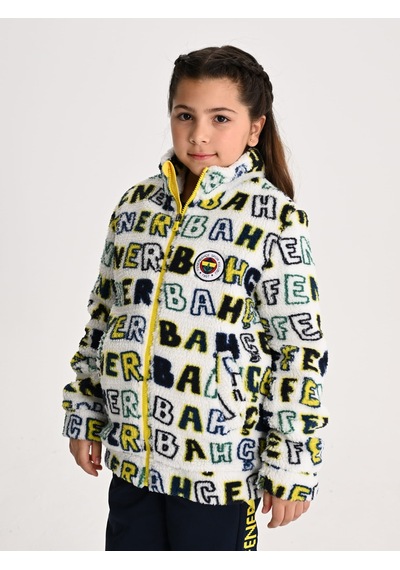 Fenerbahçe Beyaz Tribün Patternli Çocuk Peluş Sweatshirt