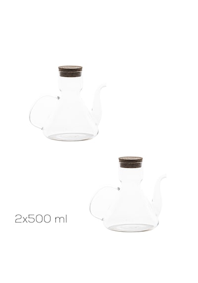 Porsima 6517 Mantar Kapaklı Borosilikat Cam 2li Yağlık Sirkelik Yağdanlık 500+500 Ml Şeffaf