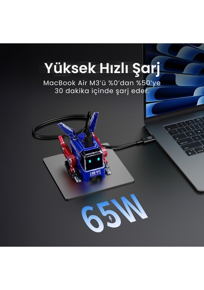 Gravastar Alpha65 Robot Figürlü 65w Hızlı Şarj Adaptörü Ve Şarj Standı, Mavi