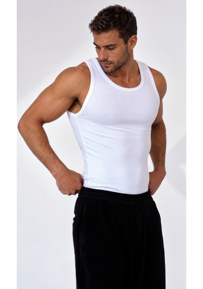 We&me Erkek Halter Yaka Slimfit Sporcu Likralı Atlet Beyaz
