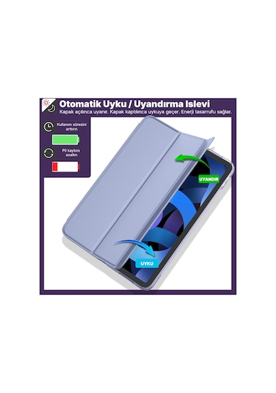 İpad 11. Nesil A16 Ve 10. Nesil 10.9" Uyumlu Kılıf A3355 A2696 Ultra İnce Standlı Kapak Lavanta Kapaklı Kılıf