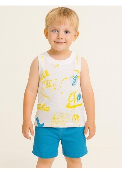 Erkek Bebek Pamuklu Renkli Yazı Baskılı Kolsuz T-shirt-16000 Beyaz