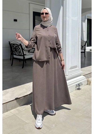 Rabia Şamlı Lavin Etekli Takım Kahve Normal Rabia Şamlı Lavin Etekli Takım Kahve Normal