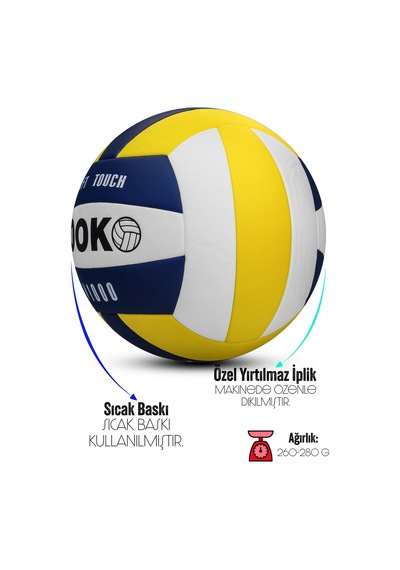 Semi-pro Voleybol Topu Lamineli Beton Zemin Softtouch İç-dış Mekana Uygun 8 Panel Sarı-mavi V1000 Mavi