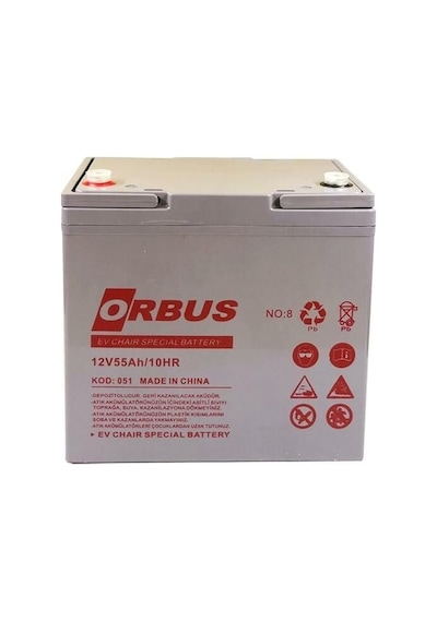 12 Volt 55 Amper Jel Engelli Sandalye Aküsü Orbus-229 138 215 Mm -17,5 Kg.