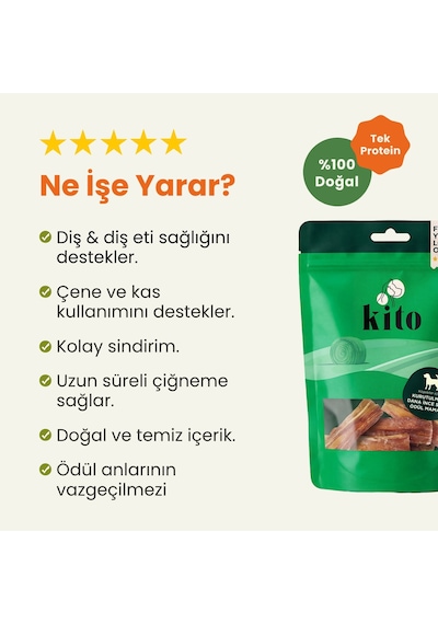 Kito Dana İnce Sinir Çiğnemelik Doğal Glutensiz Organik Köpek Ödül Maması 100 G