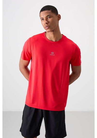 Tommy Life Kırmızı Polyester Dokulu İnce Esnek Standart Fit Erkek Performans T-shirt - 88387 001