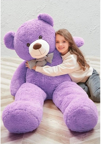 Papyonlu 180-190 Cm Dev Boy Sevimli Peluş Koca Ayı - Sevgiliye Eşe - Arkadaşa Özel Hediye Lila